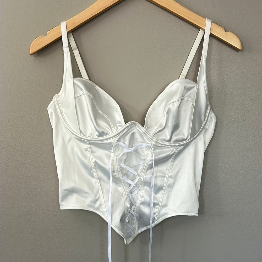 My Boo Satin Corset Underwire Lace Up Size M‎ Off-White/Cream Bustier